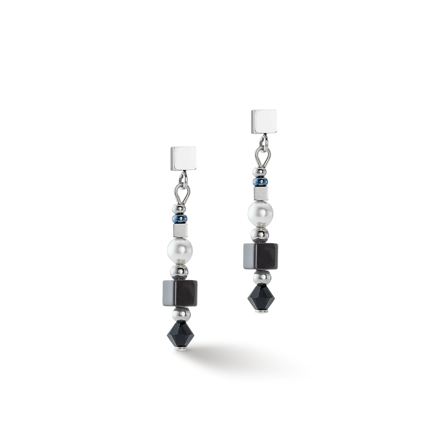 Boucles d'oreilles Square Stripes argent-noir