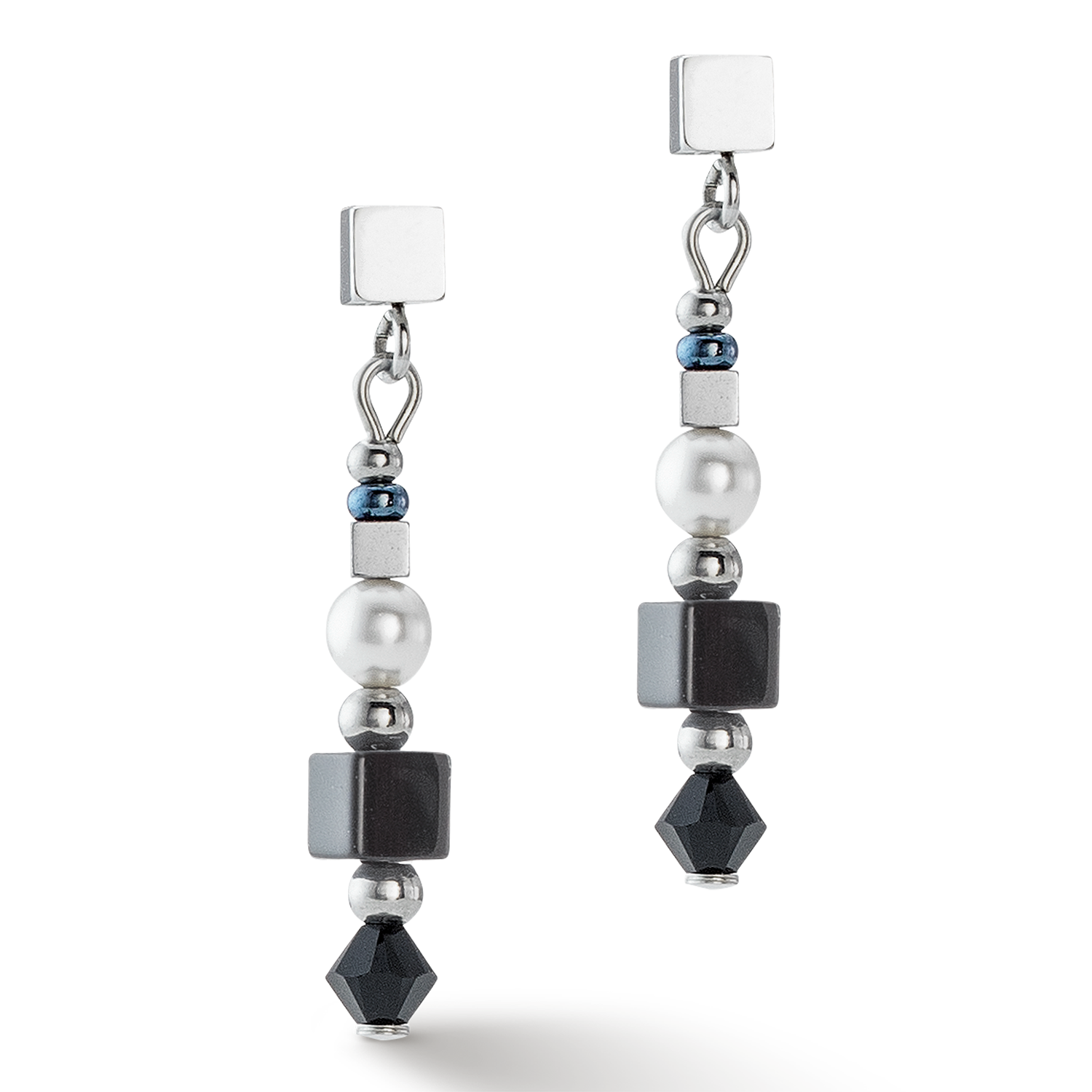 Boucles d'oreilles Square Stripes argent-noir