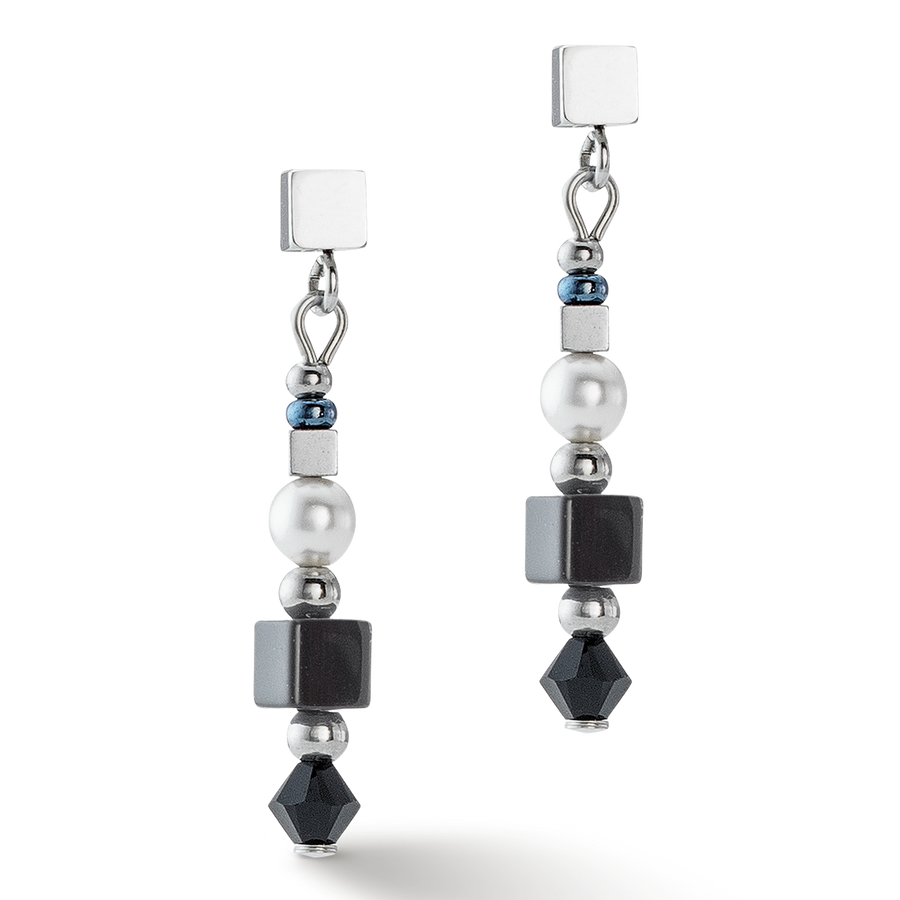 Boucles d'oreilles Square Stripes argent-noir