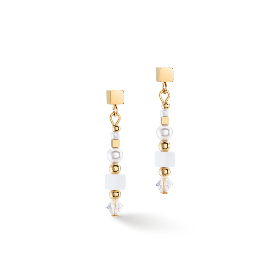 Boucles d'oreilles Square Stripes or-blanc