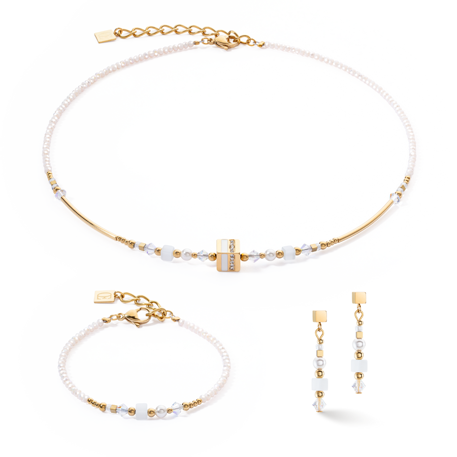 Boucles d'oreilles Square Stripes or-blanc
