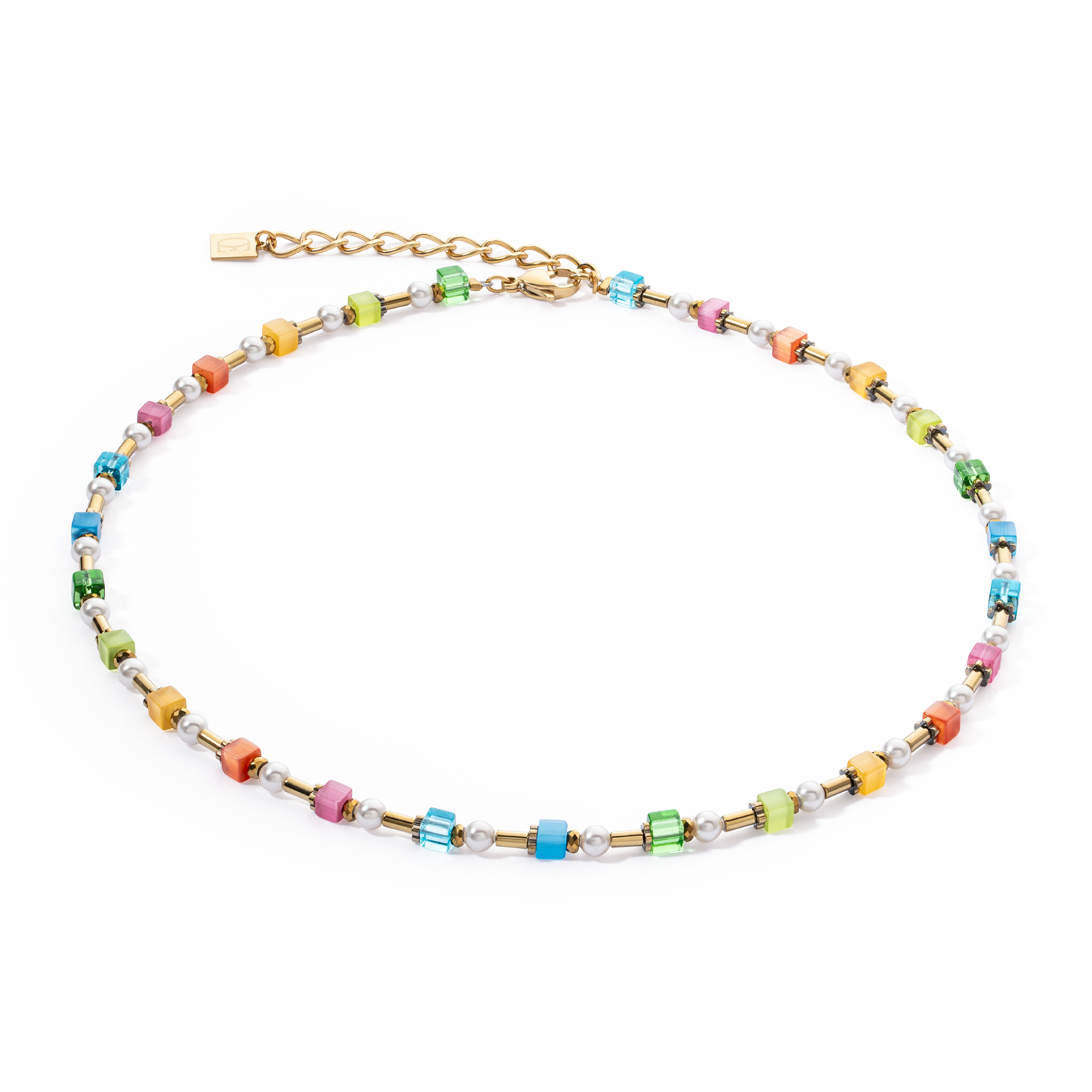 Collier Mini Cubes & Pearls Mix or-rainbow