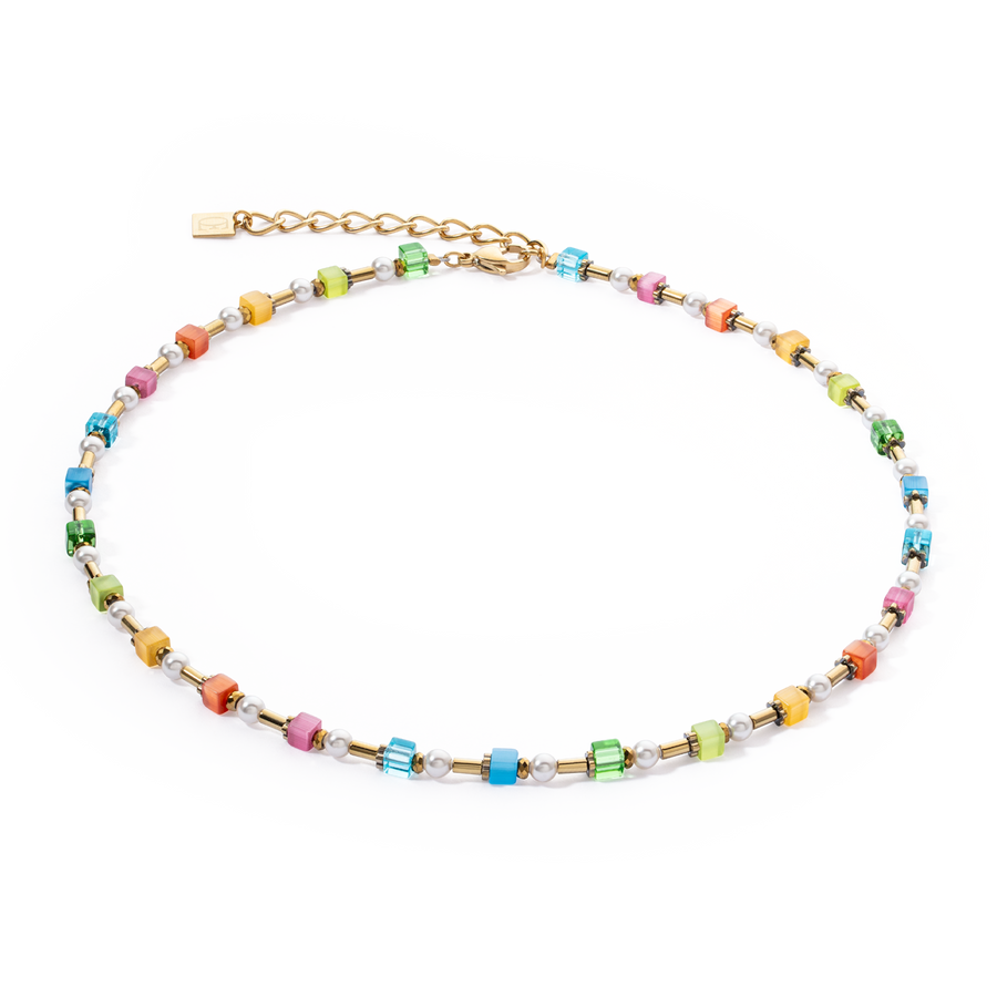 Collier Mini Cubes & Pearls Mix or-rainbow
