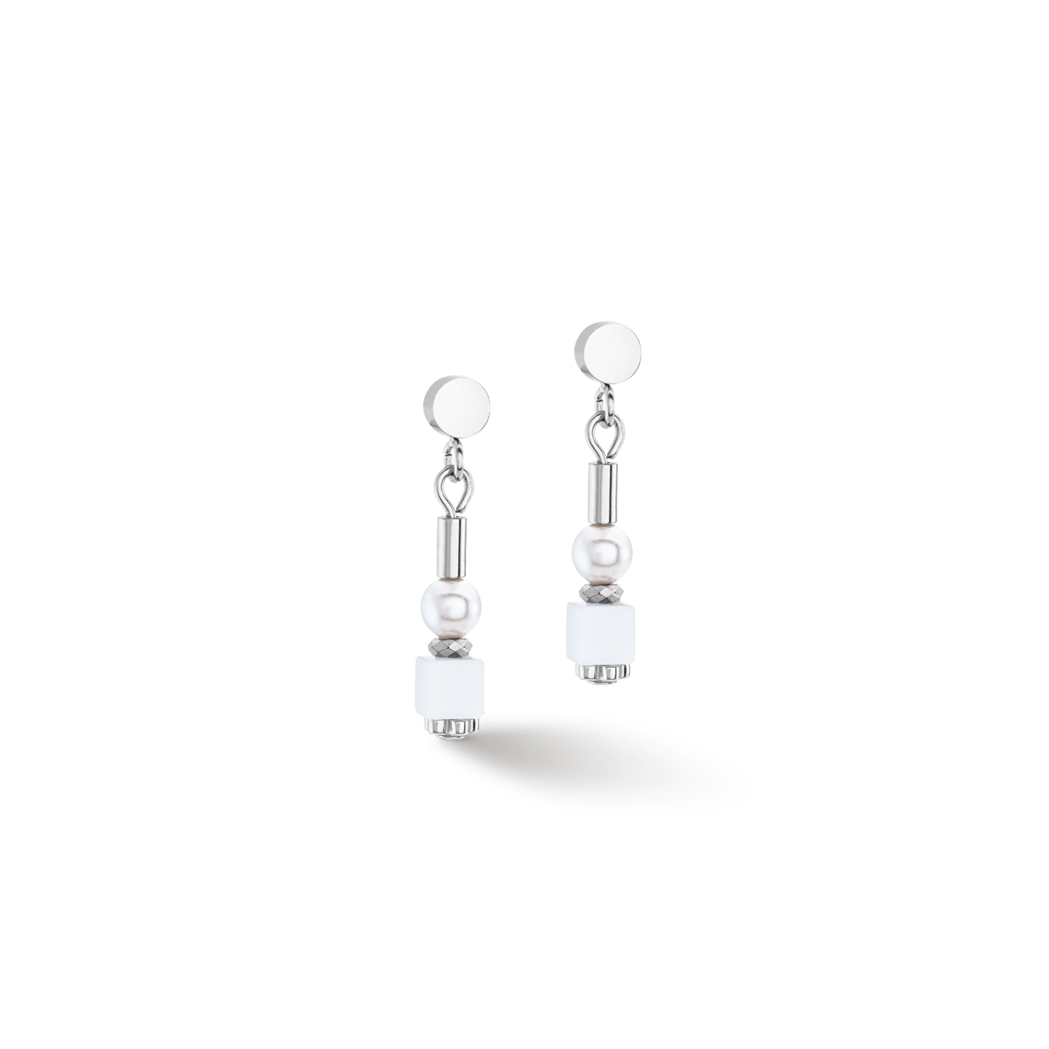 Boucles d'oreilles Mini Cubes & Pearls Mix argent-blanc