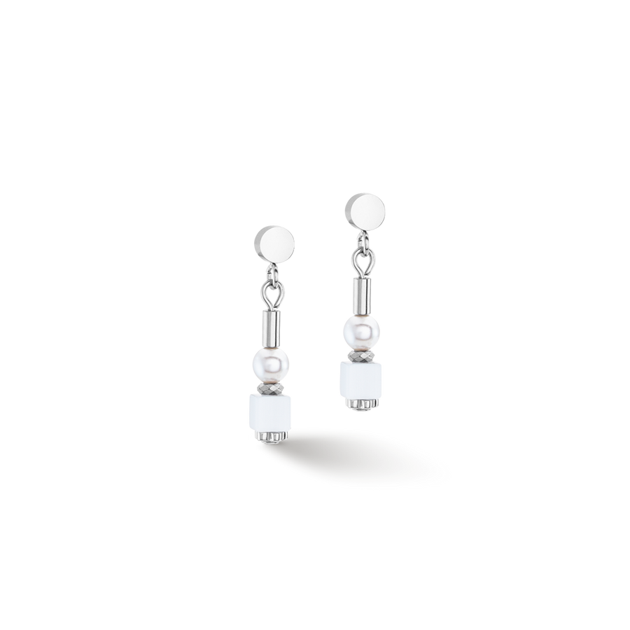 Boucles d'oreilles Mini Cubes & Pearls Mix argent-blanc