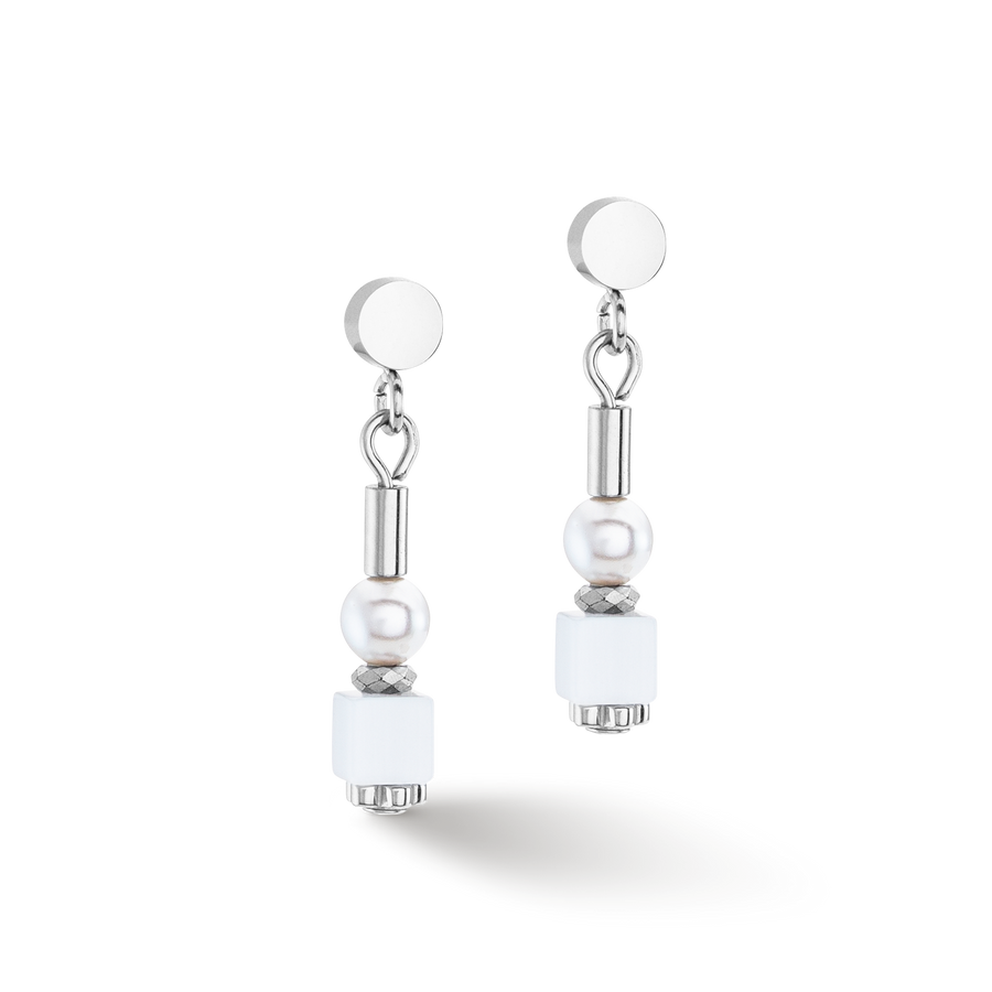Boucles d'oreilles Mini Cubes & Pearls Mix argent-blanc