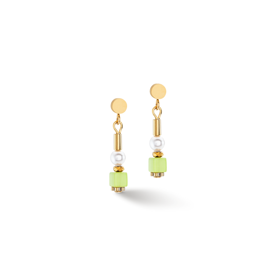 Boucles d'oreilles Mini Cubes & Pearls Mix or-rainbow