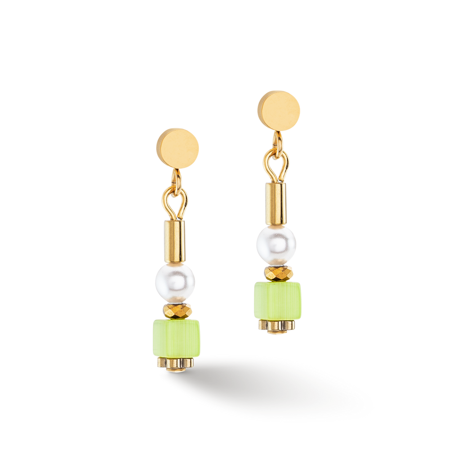 Boucles d'oreilles Mini Cubes & Pearls Mix or-rainbow