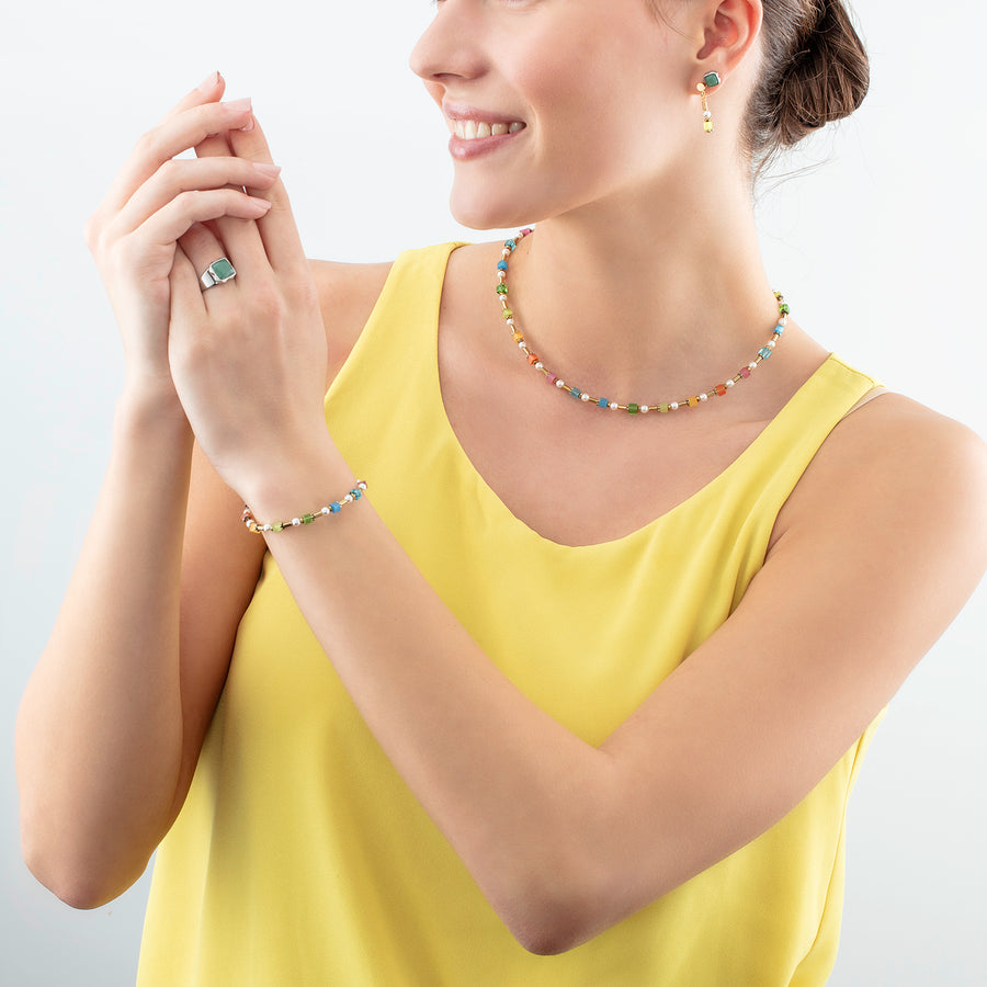 Boucles d'oreilles Mini Cubes & Pearls Mix or-rainbow