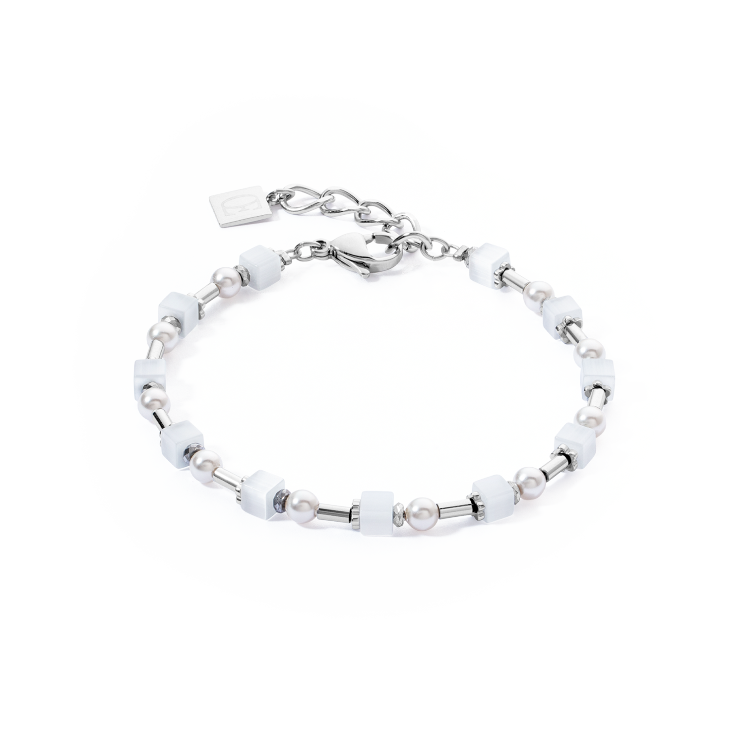 Bracelet Mini Cubes & Pearls Mix argent-blanc