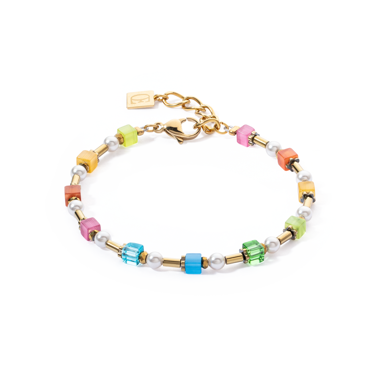 Bracelet Mini Cubes & Pearls Mix or-rainbow