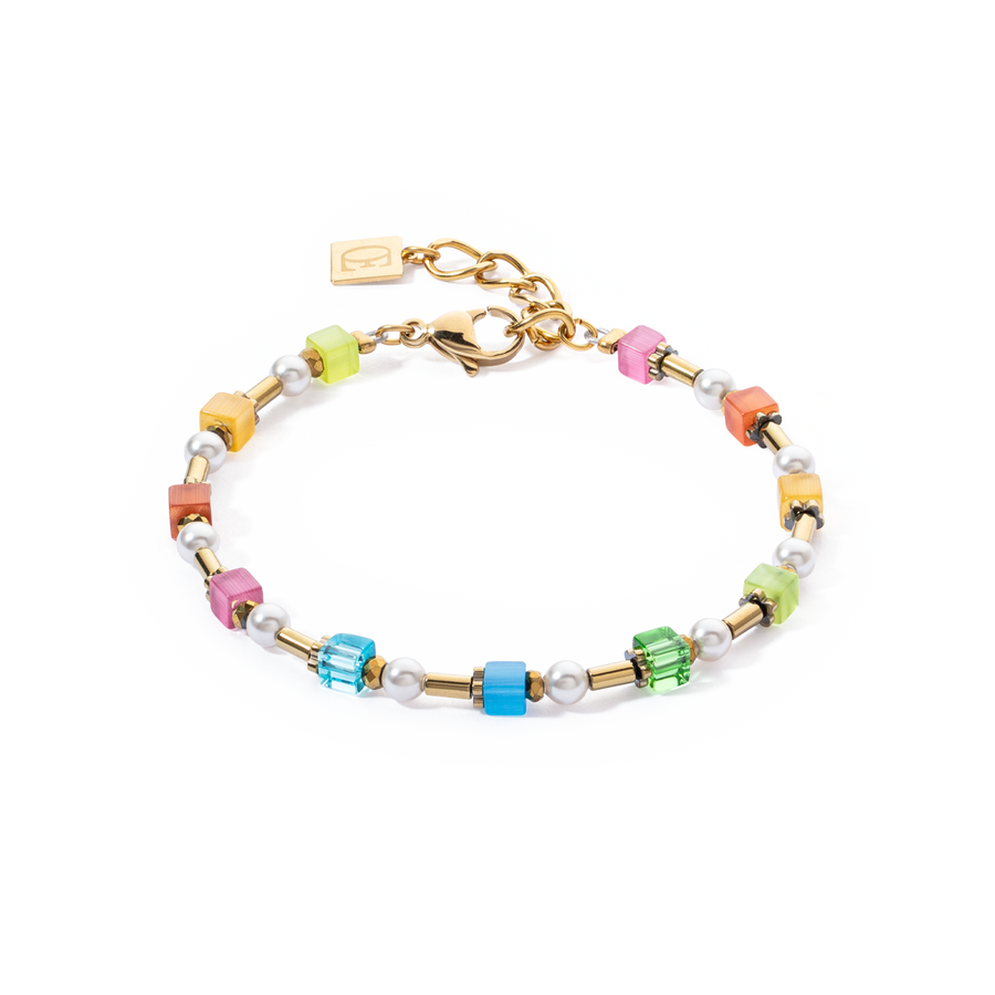 Bracelet Mini Cubes & Pearls Mix or-rainbow