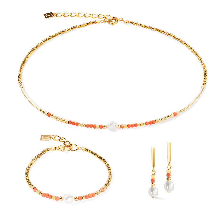 Boucles d'oreilles Sunset Pearl or-corail