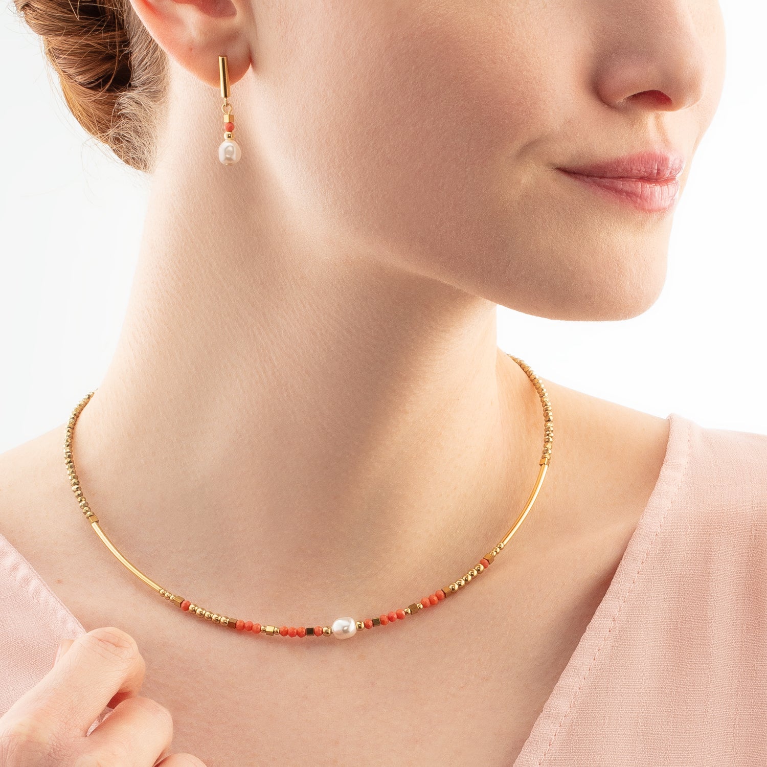 Boucles d'oreilles Sunset Pearl or-corail