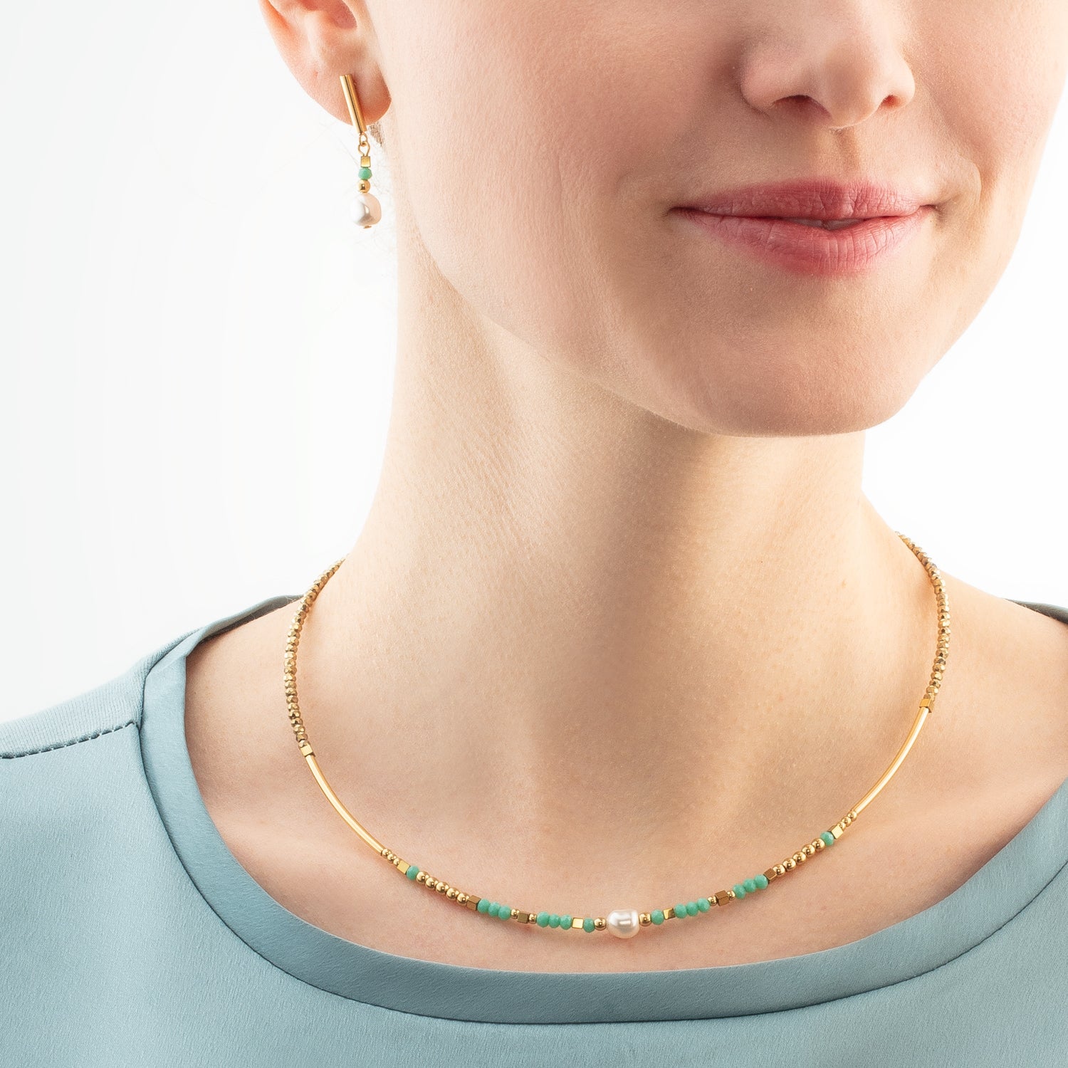 Boucles d'oreilles Lagoon Pearl or-menthe