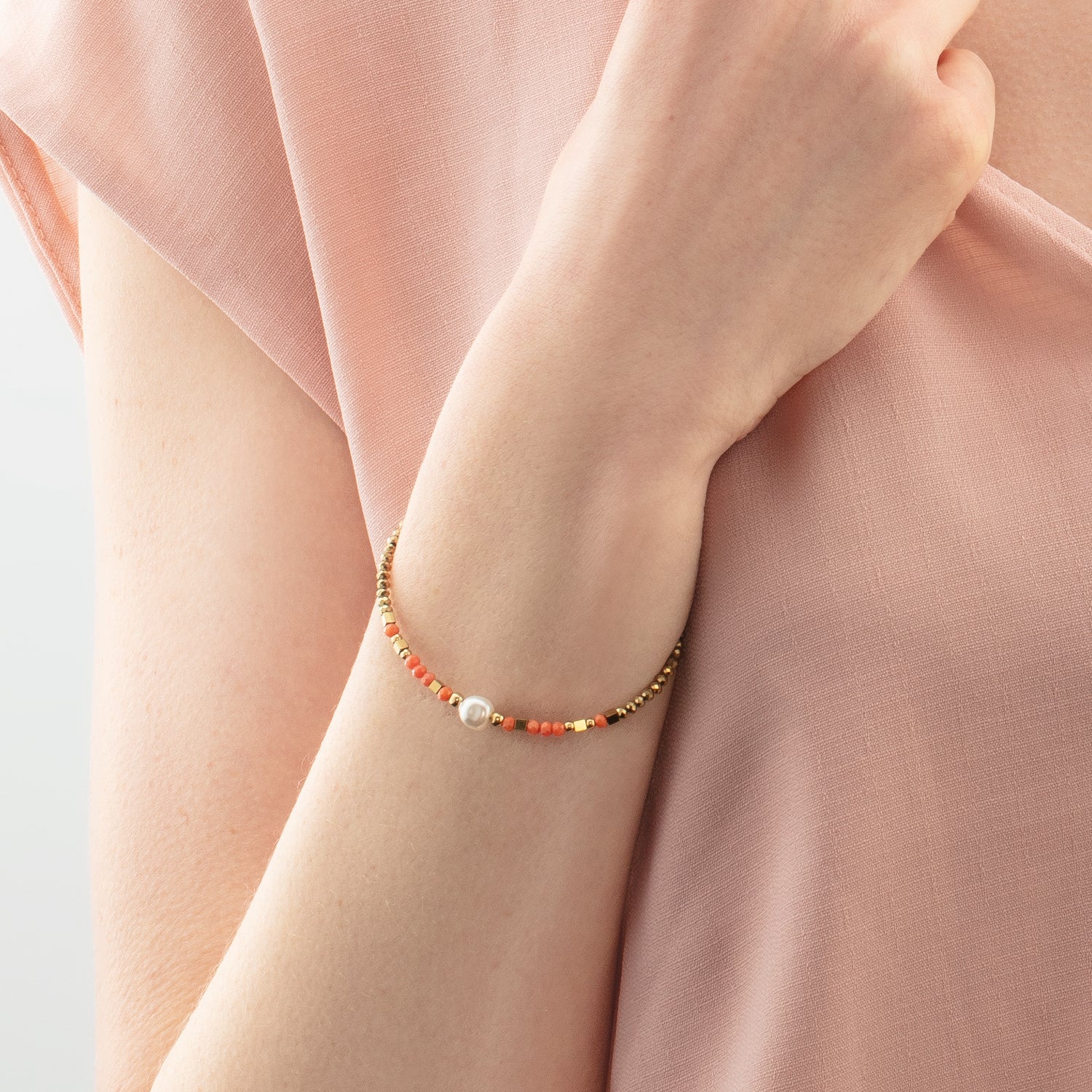 Bracelet Sunset Pearl or-corail