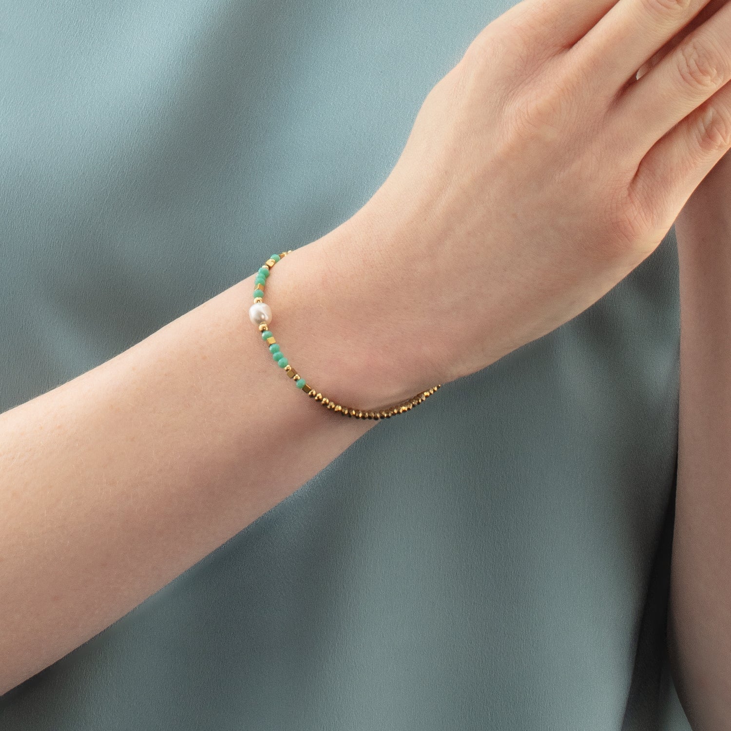 Bracelet Lagoon Pearl or-menthe