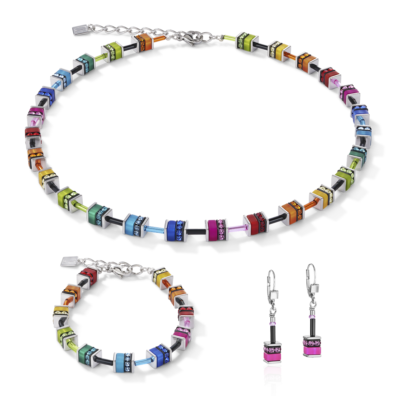 Boucles d'oreille GeoCUBE® classique polaris & strass multicolore