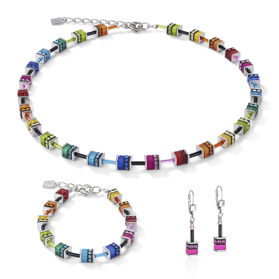 Boucles d'oreille GeoCUBE® classique polaris & strass multicolore