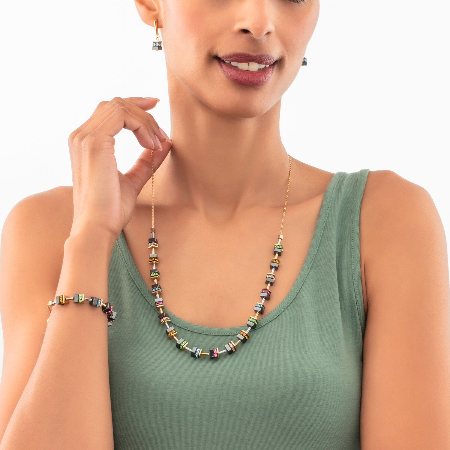 Boucles d'oreilles Sparkling Classic Chain or multicolore