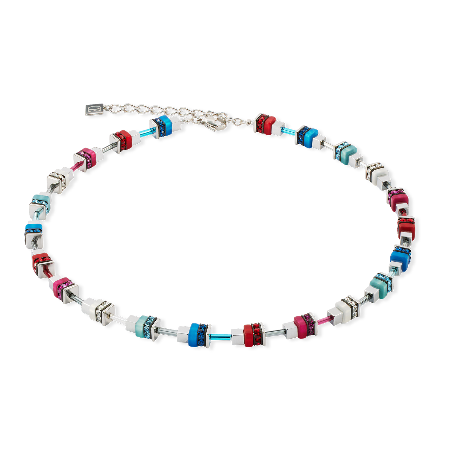 Collier Modern Future Cube bleu-rouge