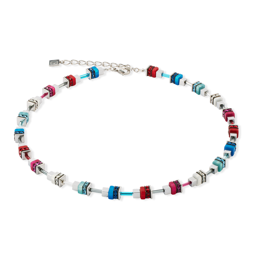Collier Modern Future Cube bleu-rouge