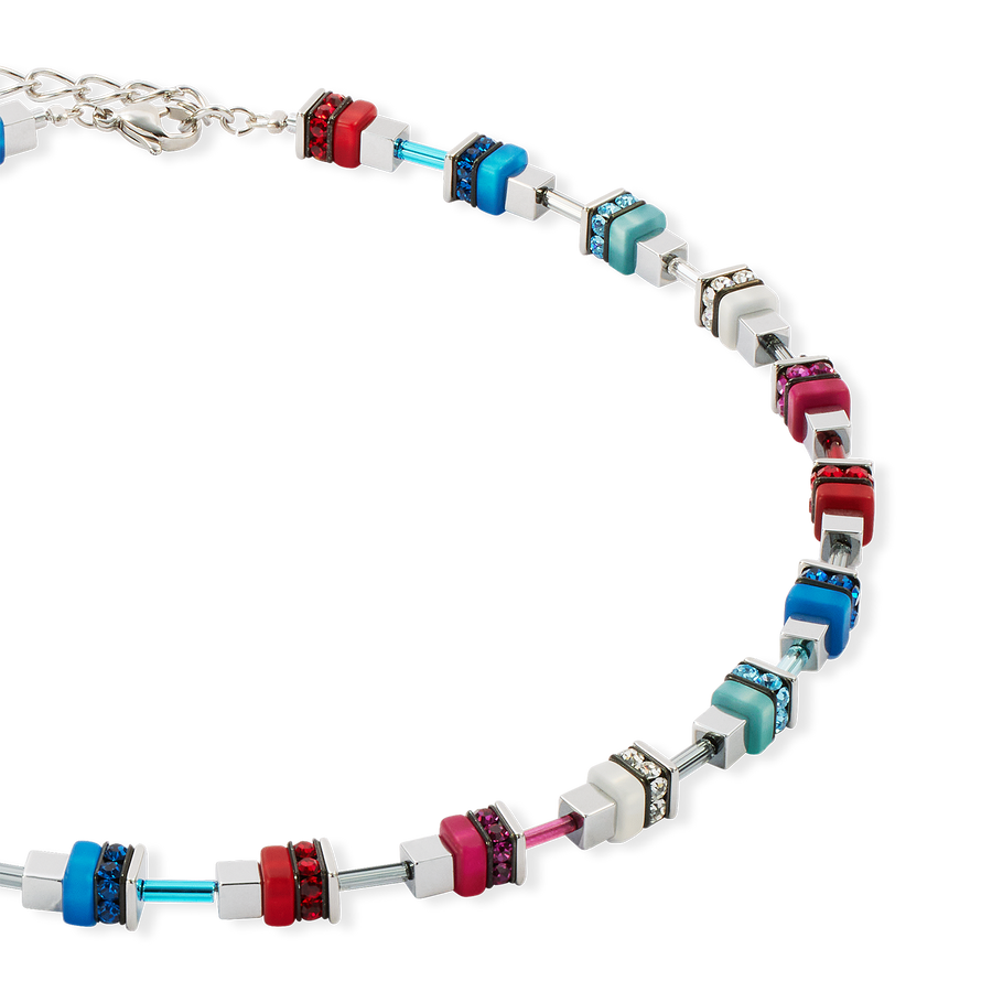 Collier Modern Future Cube bleu-rouge