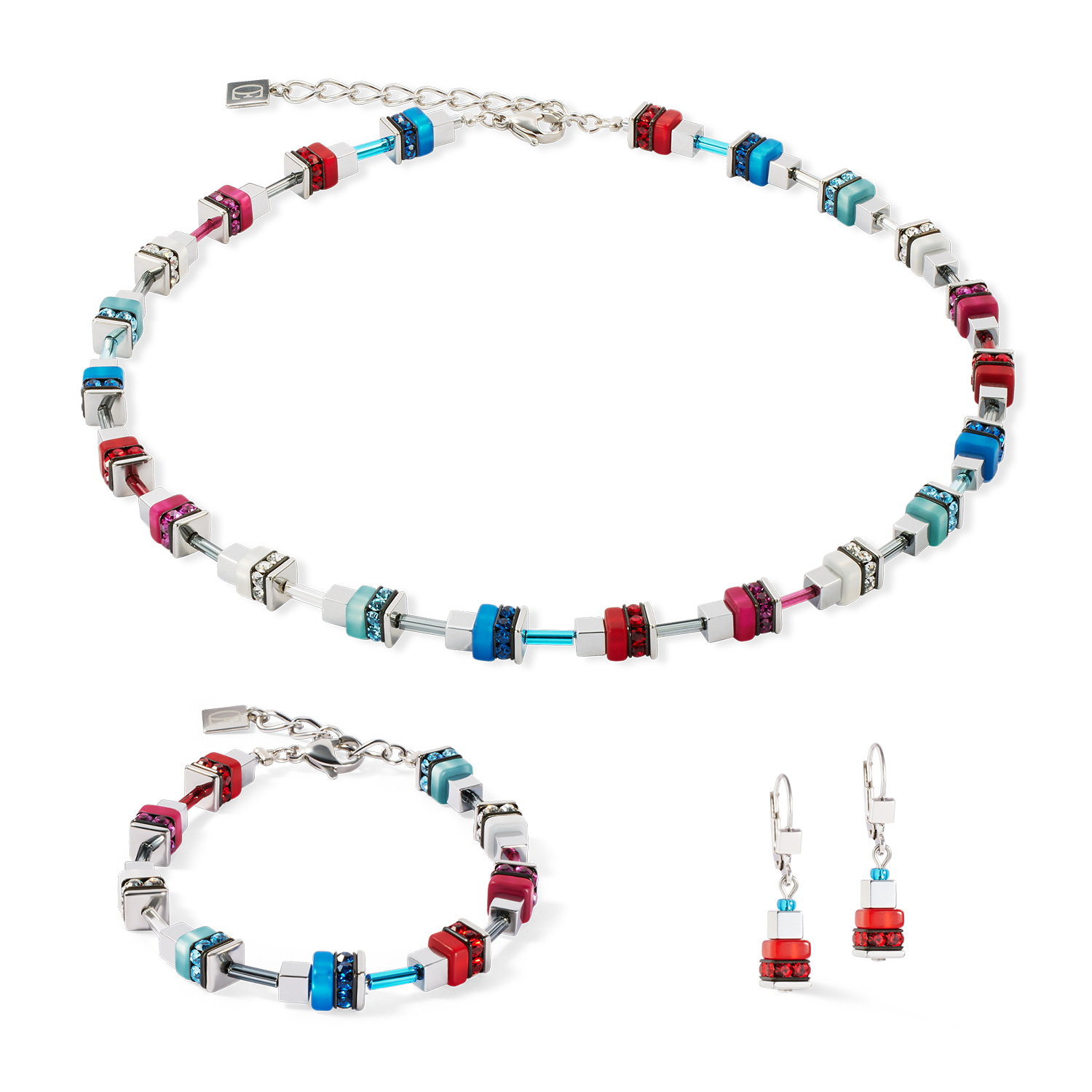Collier Modern Future Cube bleu-rouge