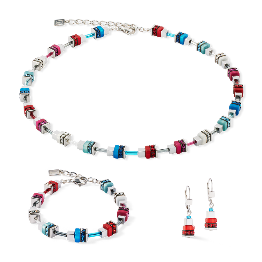 Collier Modern Future Cube bleu-rouge