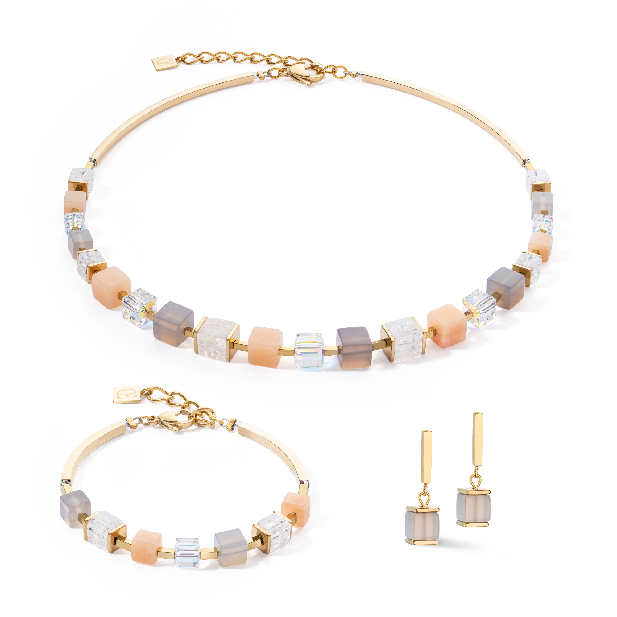 Collier Precious Statement Cubes gris-pêche