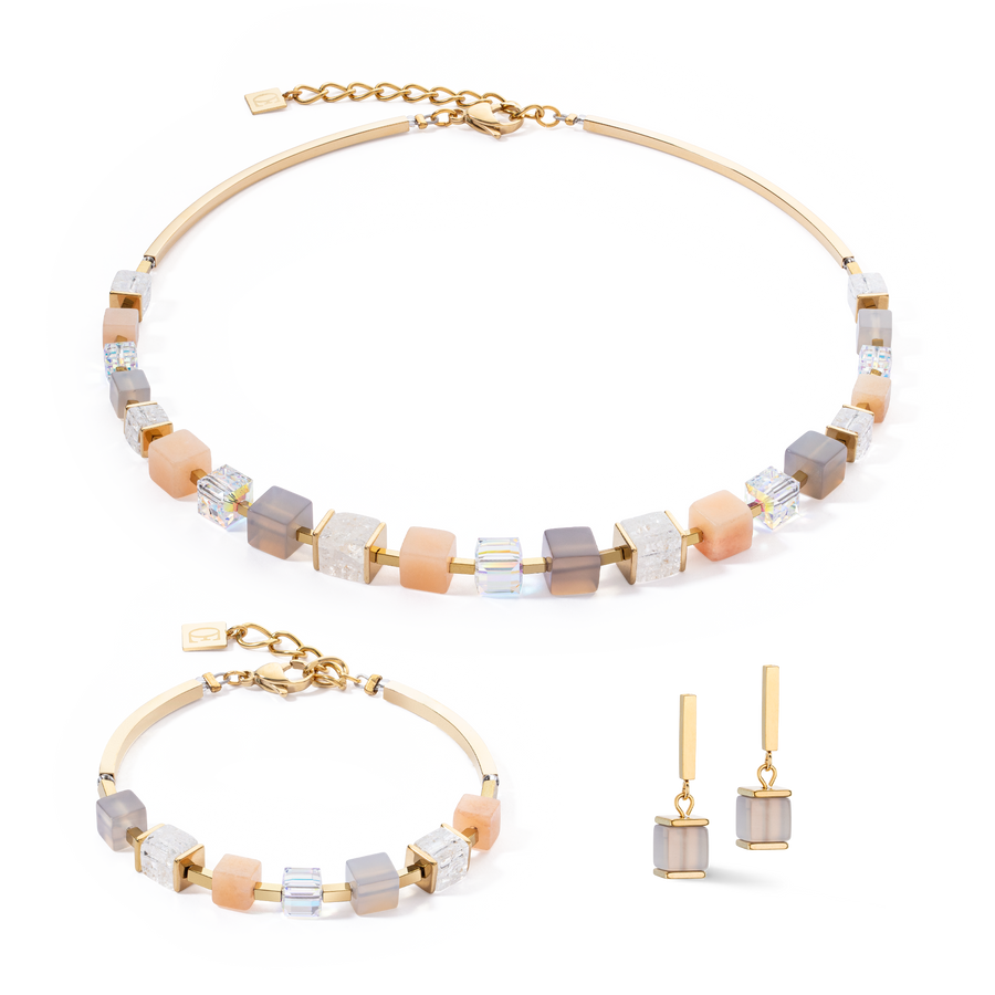 Collier Precious Statement Cubes gris-pêche