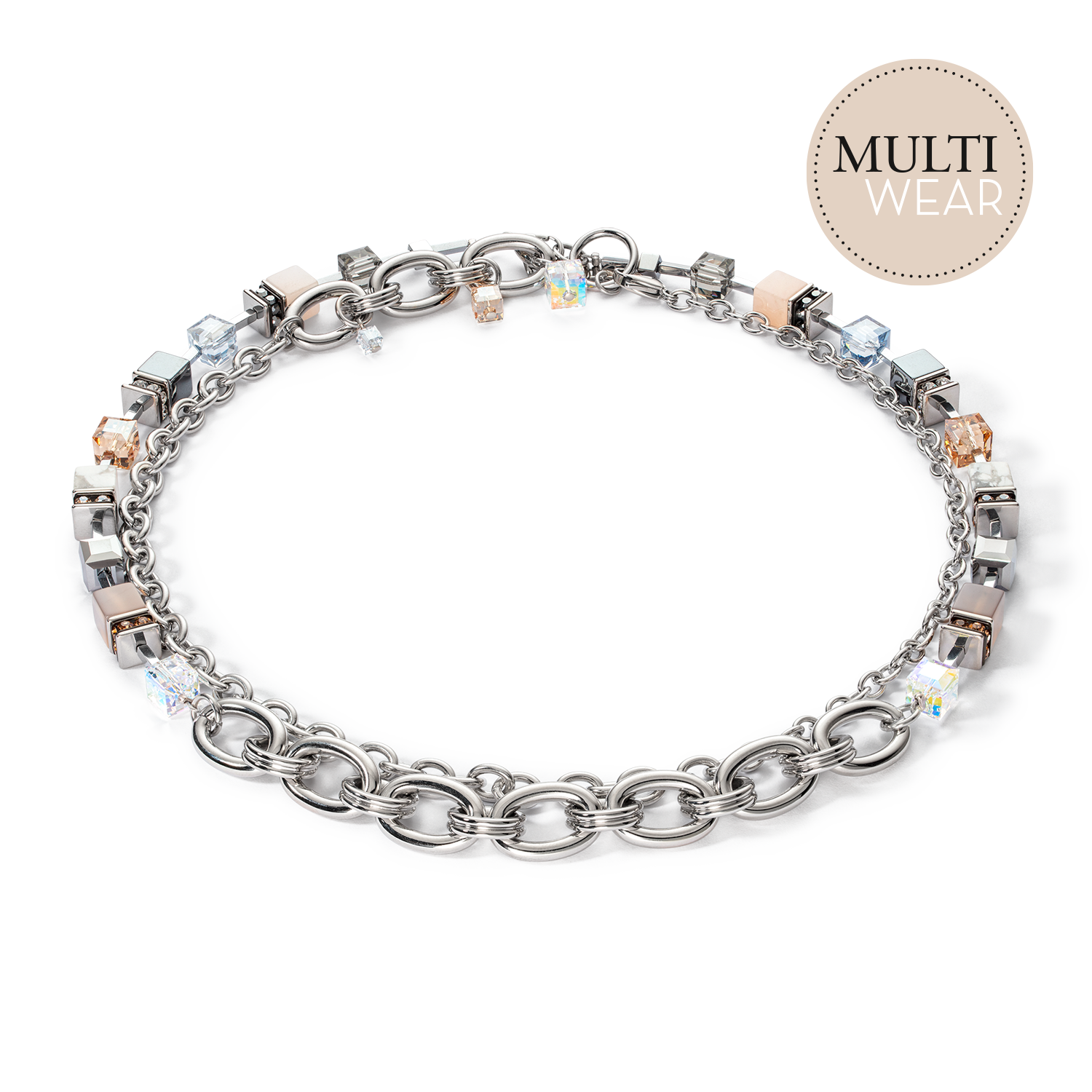 Collier GeoCUBE® Statement Precious Chunky Chain Multiwear gris-beige
