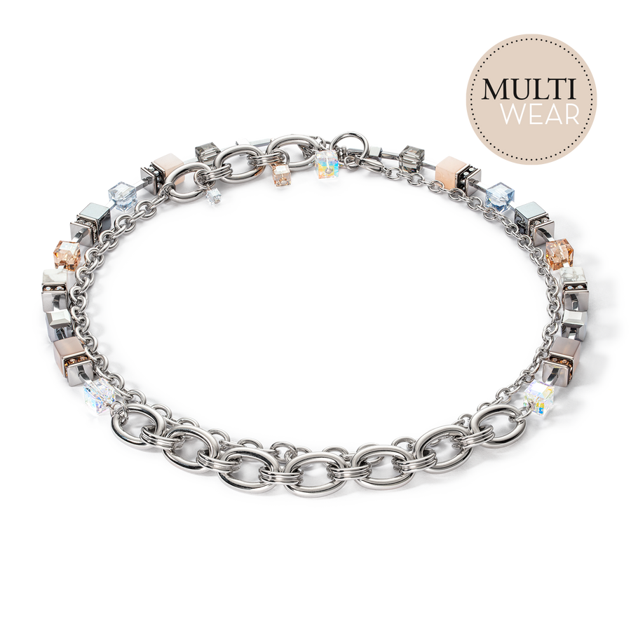 Collier GeoCUBE® Statement Precious Chunky Chain Multiwear gris-beige