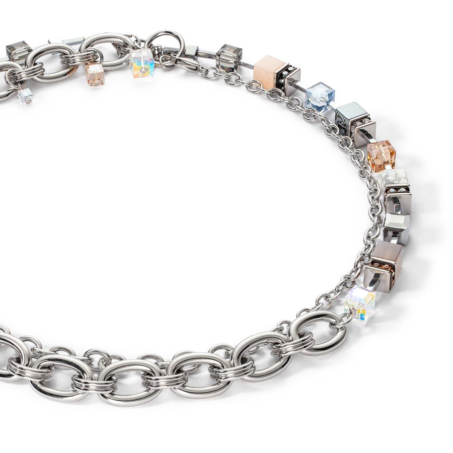 Collier GeoCUBE® Statement Precious Chunky Chain Multiwear gris-beige