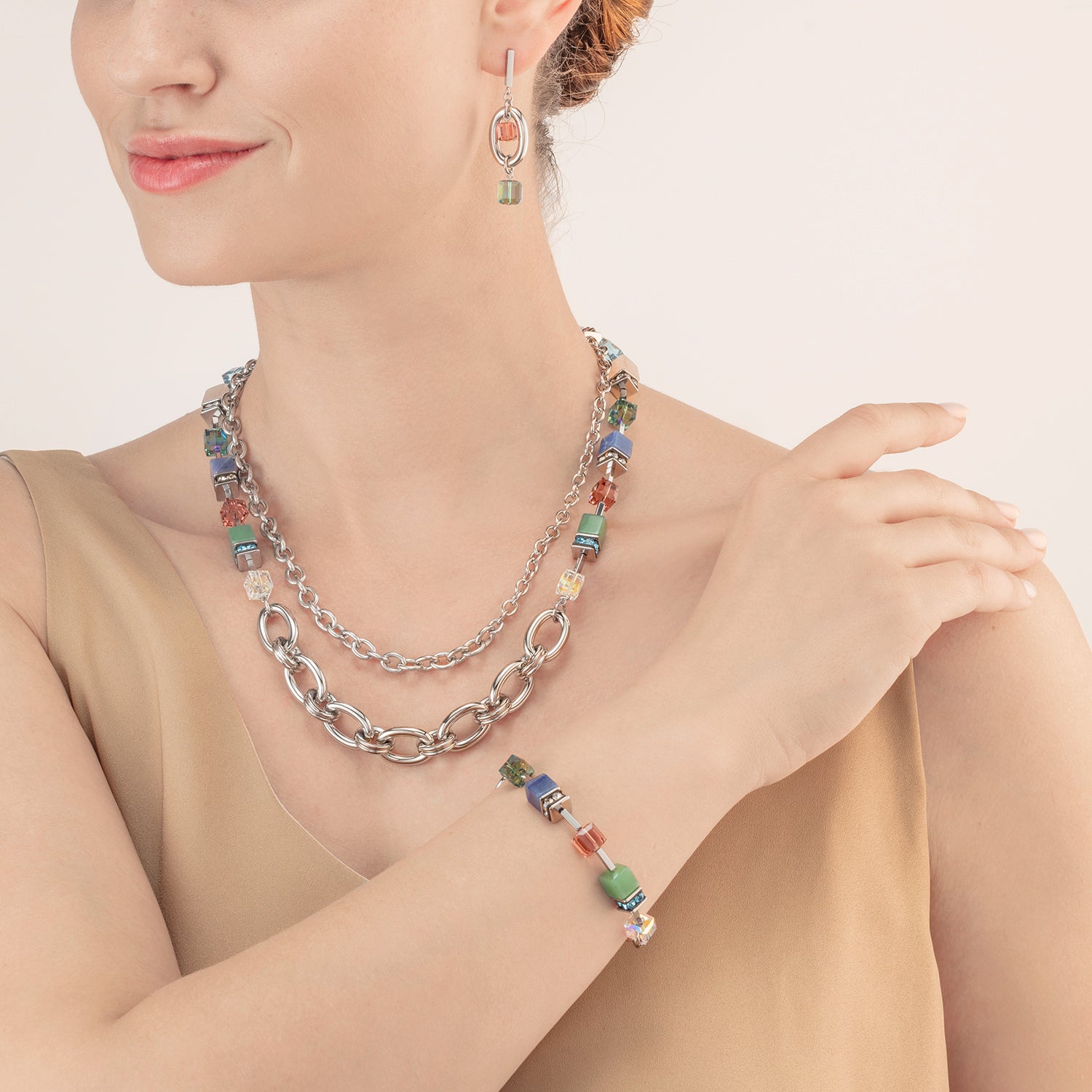Collier GeoCUBE® Statement Precious Chunky Chain Multiwear 35 multicolore