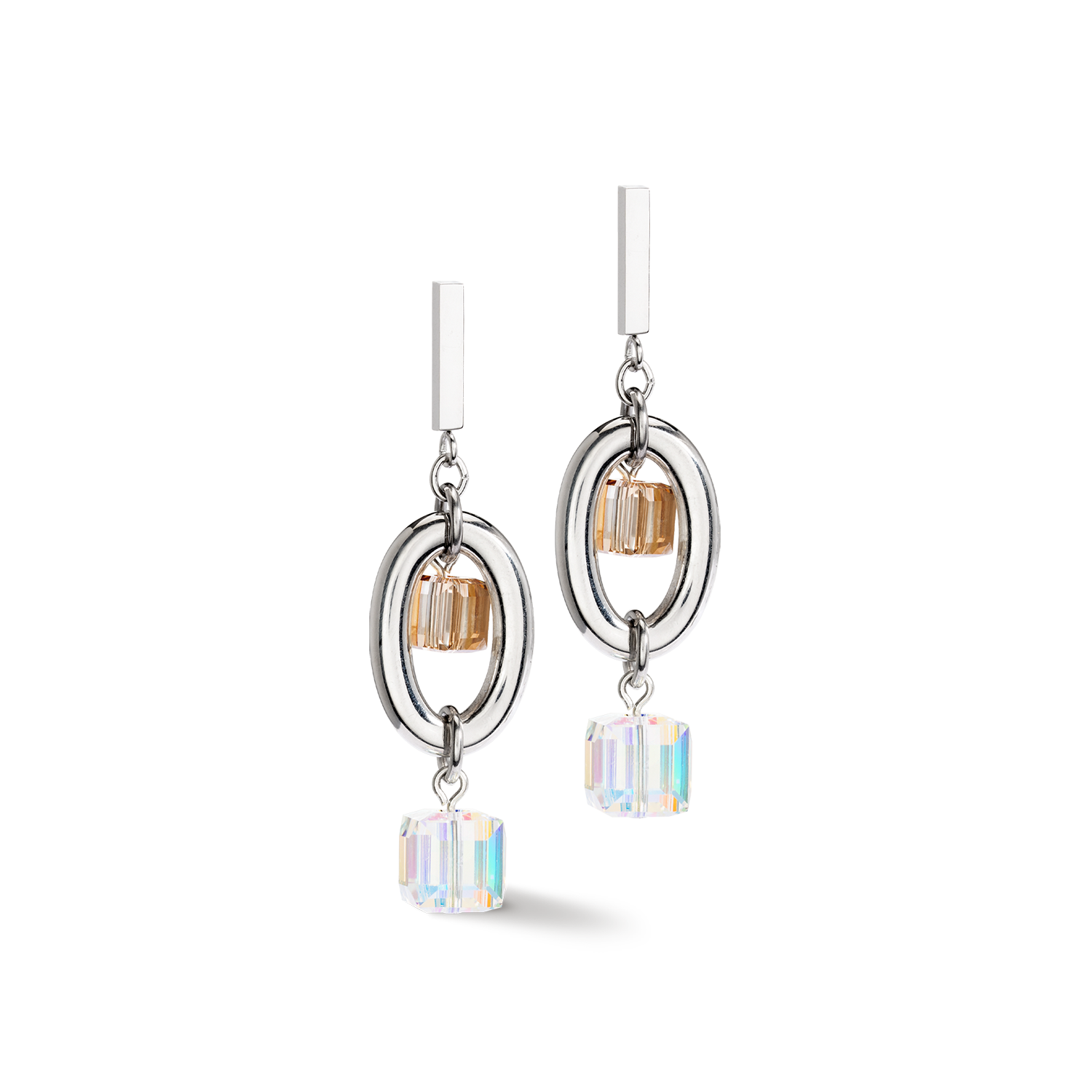 Boucles d'oreille GeoCUBE® Statement Precious Chunky Chain Multiwear gris-beige