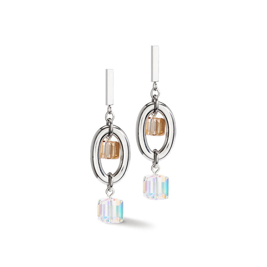 Boucles d'oreille GeoCUBE® Statement Precious Chunky Chain Multiwear gris-beige