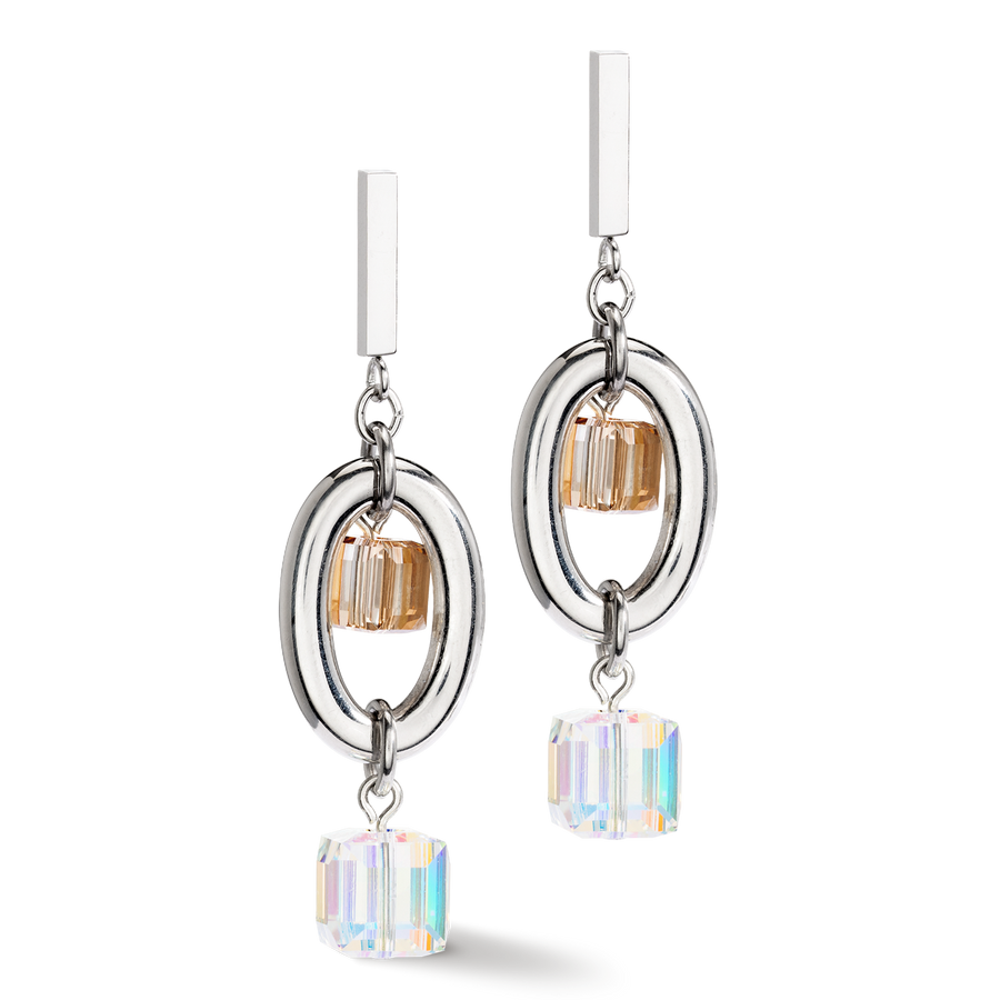 Boucles d'oreille GeoCUBE® Statement Precious Chunky Chain Multiwear gris-beige