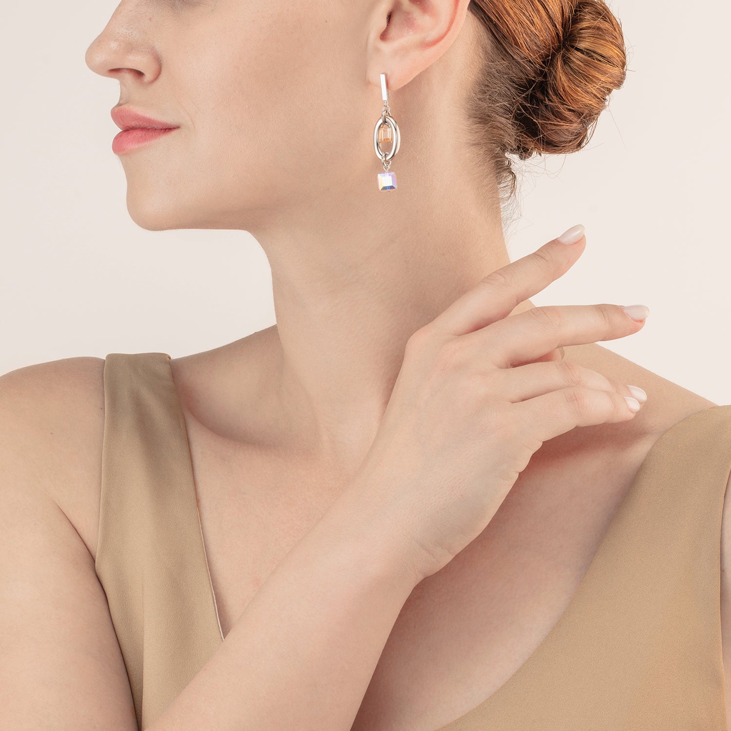Boucles d'oreille GeoCUBE® Statement Precious Chunky Chain Multiwear gris-beige