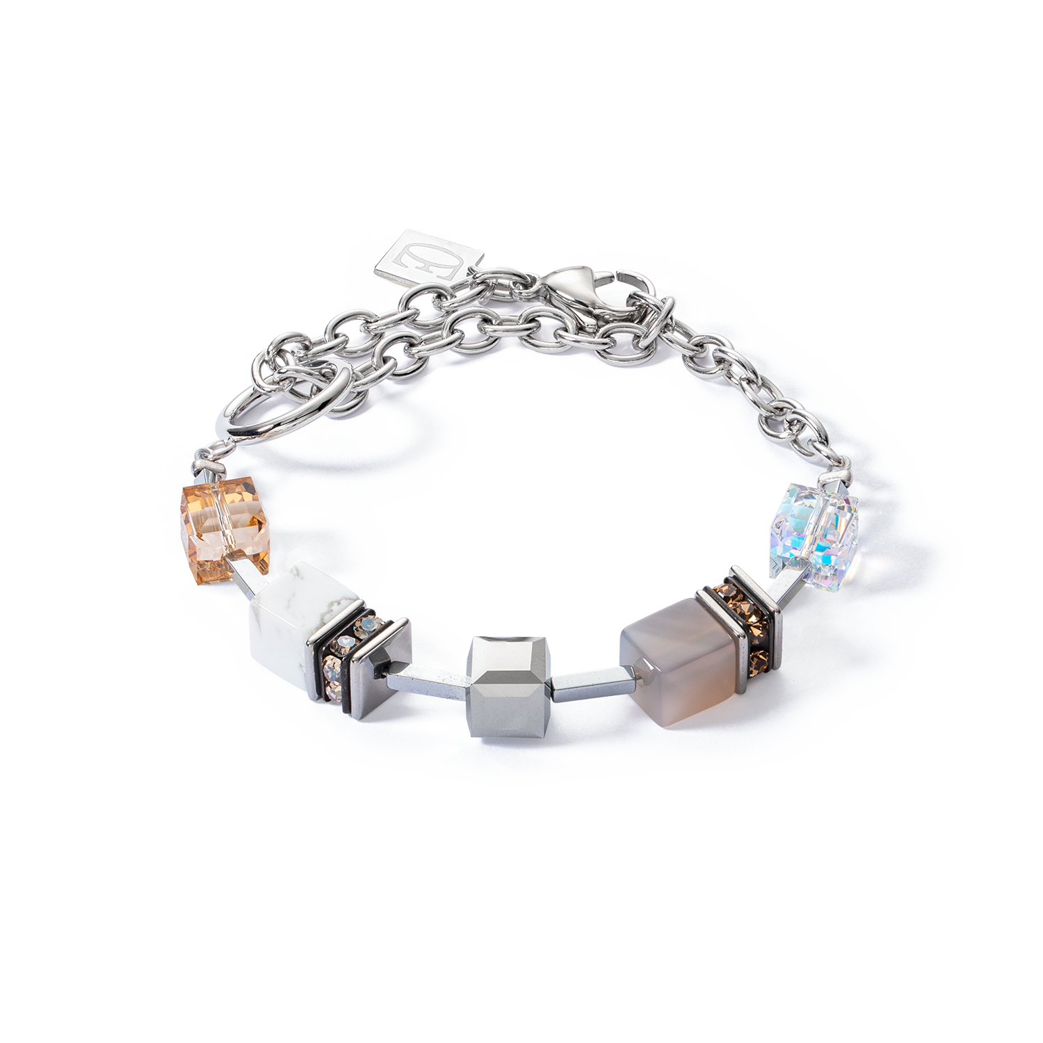 Bracelet GeoCUBE® Statement Precious Chunky Chain Multiwear gris-beige