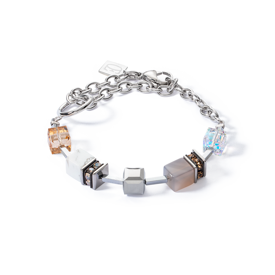 Bracelet GeoCUBE® Statement Precious Chunky Chain Multiwear gris-beige