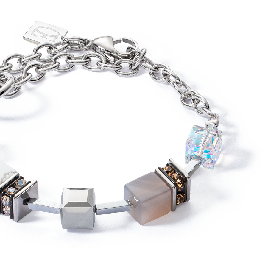 Bracelet GeoCUBE® Statement Precious Chunky Chain Multiwear gris-beige