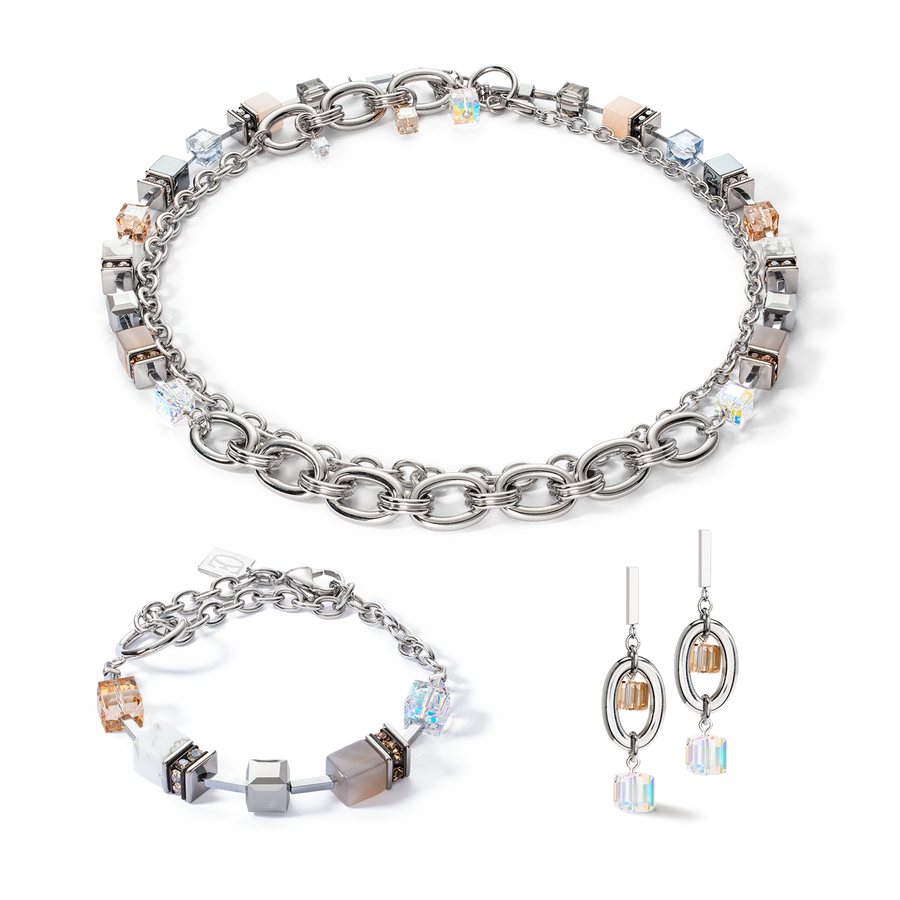 Bracelet GeoCUBE® Statement Precious Chunky Chain Multiwear gris-beige
