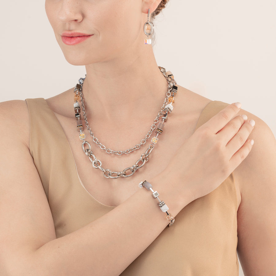 Bracelet GeoCUBE® Statement Precious Chunky Chain Multiwear gris-beige