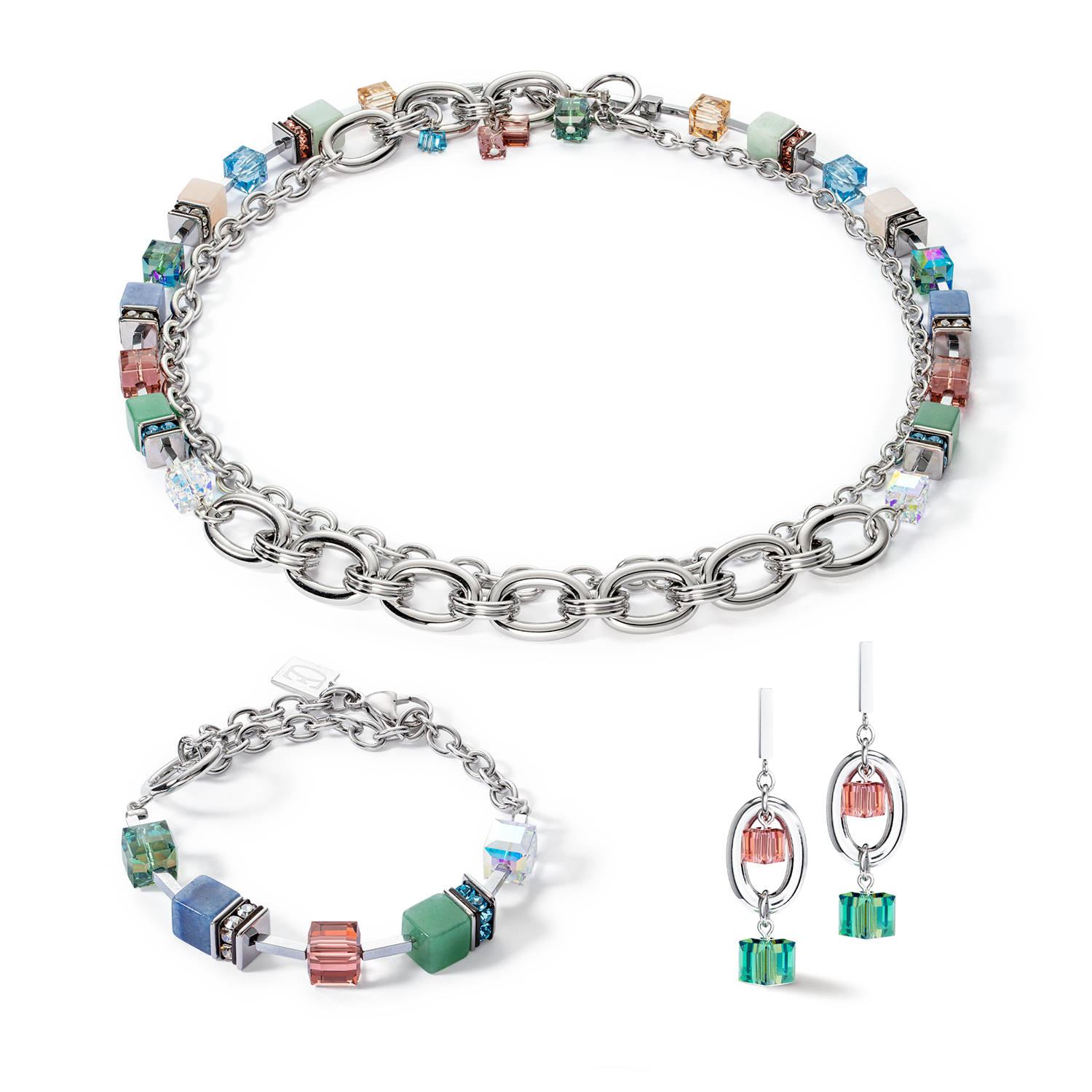 Bracelet GeoCUBE® Statement Precious Chunky Chain Multiwear 35 multicolore