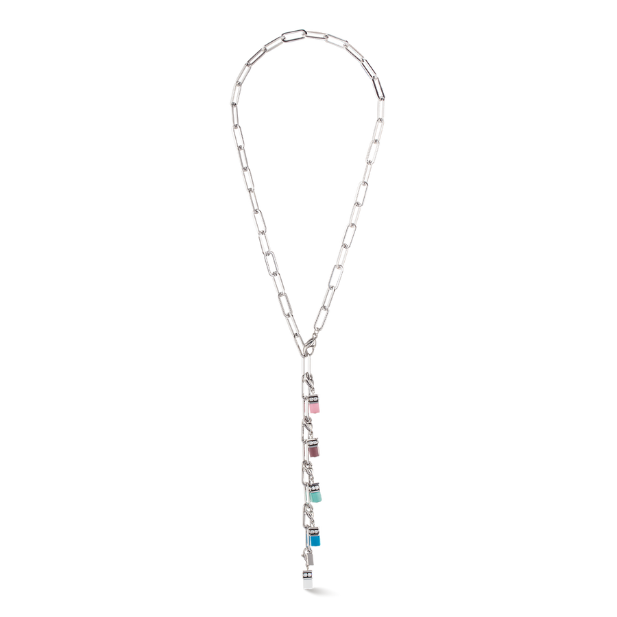Collier Happy Iconic Cube Charms argent pastel
