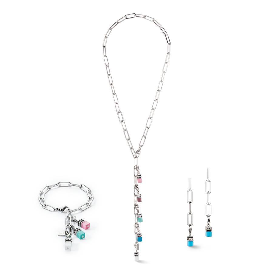 Collier Happy Iconic Cube Charms argent pastel
