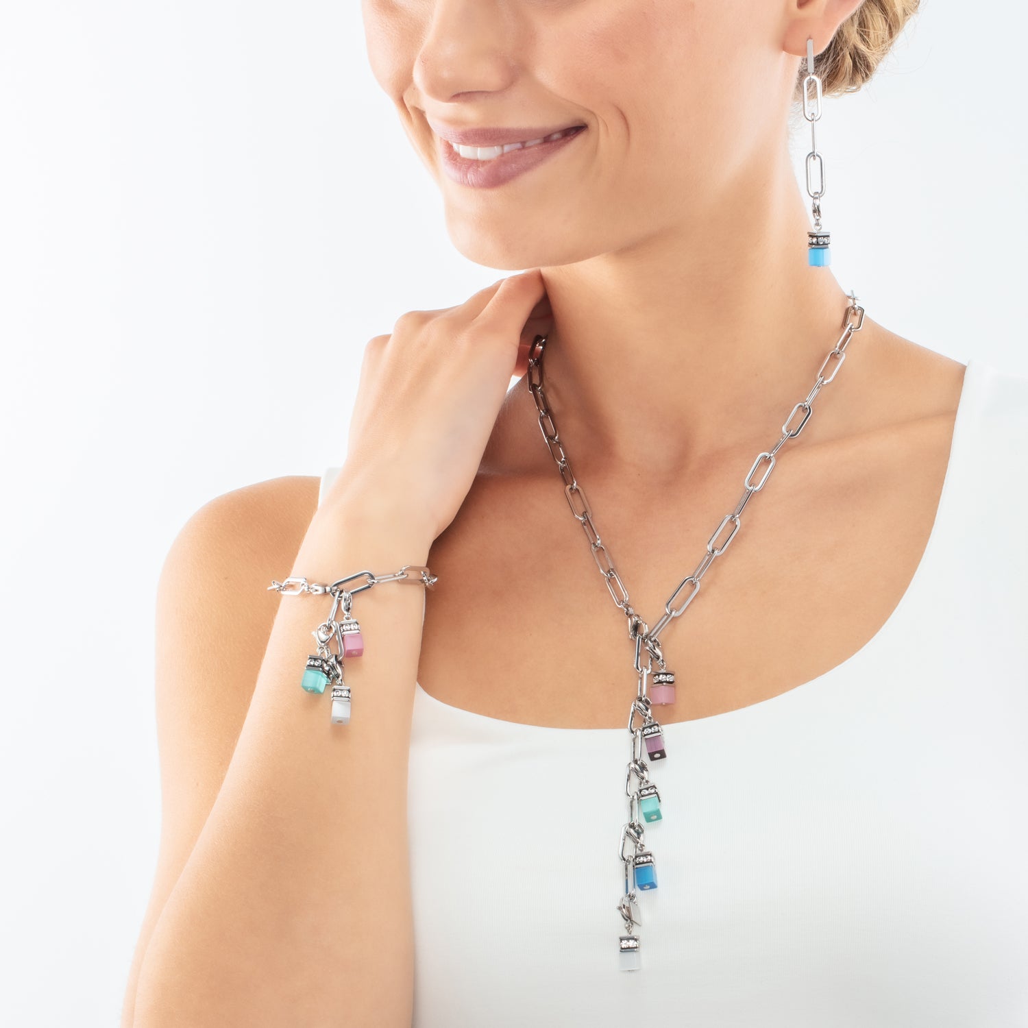 Collier Happy Iconic Cube Charms argent pastel