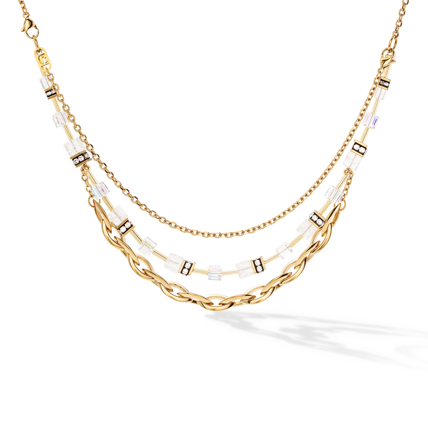 Collier GeoCUBE® Festive Layer or et blanc