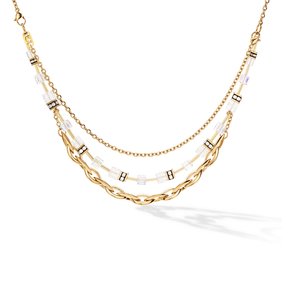 Collier GeoCUBE® Festive Layer or et blanc